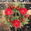 16" Artificial Christmas Wreath for Front Door - Red Poinsettia Flowers, Lifelike Leaves, Pine, Balls & Berries - Perfect Holiday Decor - 2 of 4