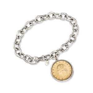 Ross-Simons Italian Genuine 20-Lira Coin Charm Bracelet in Sterling Silver. 8 inches - 1 of 4