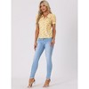 INSPIRE CHIC Women's Puff Short Sleeves Point Collar Button Down Floral Shirts - 3 of 4