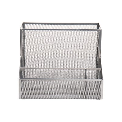 Silver Metal Mesh Desktop Organizer with Vertical File Storage