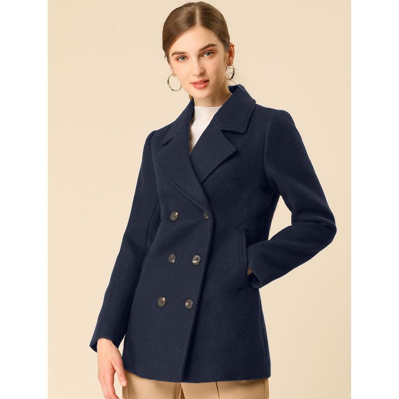 Allegra K Women's Long Sleeves Double Breasted Button Winter Outerwear Pea Coat, 3 of 8