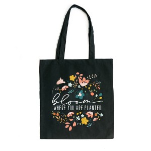City Creek Prints Bloom Where You Are Planted Canvas Tote Bag - 15x16 - Black - 1 of 2