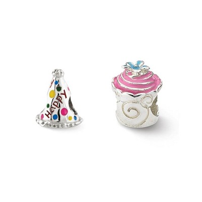Black Bow Jewelry Sterling Silver & Enamel Happy Birthday Bead Charm Set of 2