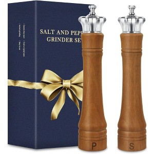 Angel Sar 10 Inch Wooden Salt and Pepper Grinder Set, 2-Pack Adjustable Ceramic Core Manual Mills with Crown Lid, Large Capacity Spice Shakers - 1 of 4