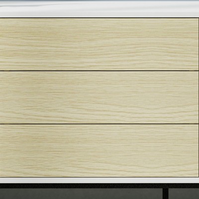 white frame, white oak door/drawers, black base