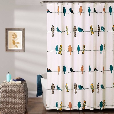Rowley Birds Shower Curtain Orange/Blue - Lush Décor
