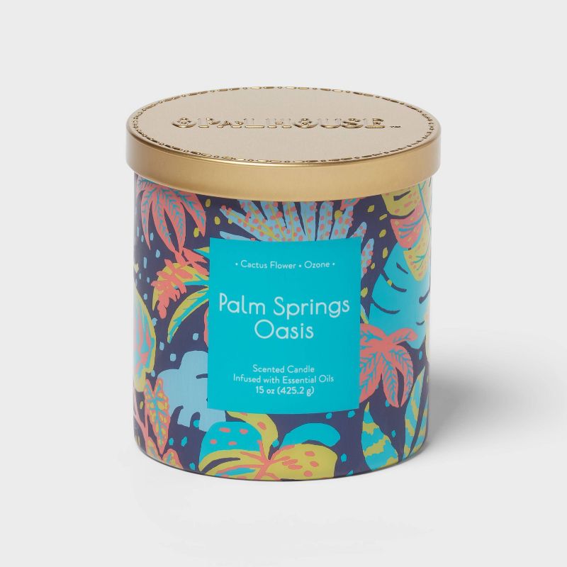 2-Wick Glass Jar 15oz Candle with Patterned Sleeve Palm Springs Oasis - Opalhouse&#8482;, 1 of 4