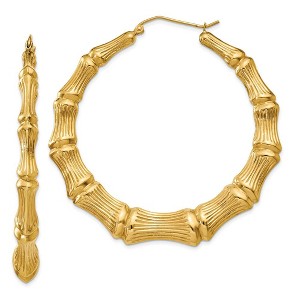 Black Bow Jewelry 10mm x 55mm 14k Yellow Gold Hollow Bamboo Inspired Hoop Earrings - 1 of 4