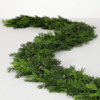 6'L Sullivans Lush Cypress & Berry Garland, Green Christmas Garland