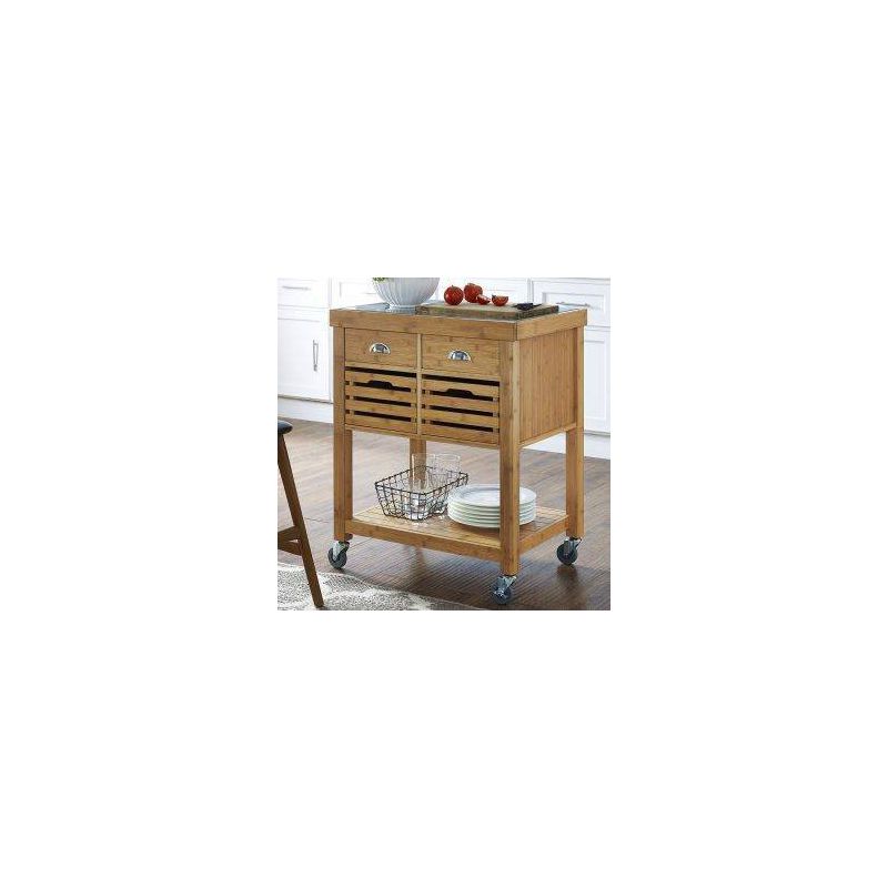 Kenta Bamboo Kitchen Cart with Stainless Steel Top Natural - Boraam, 1 of 10