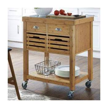 Kenta Bamboo Kitchen Cart with Stainless Steel Top Natural - Boraam