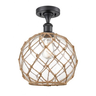 Farmhouse Rope - 1 Light Semi-Flush Mount In Industrial Style-15 Inches Tall and 10 Inches Wide