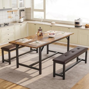 Jojoka Large Extendable Kitchen Table Set with 2 Upholstered Benches for 4/6，Apartment, Saving Space, Retro Brown - 1 of 4