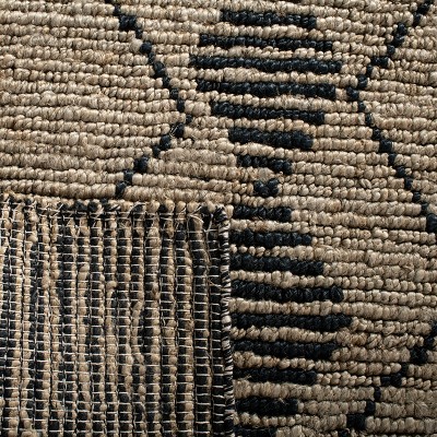 Hand-Knotted Beige and Black Wool Geometric Area Rug