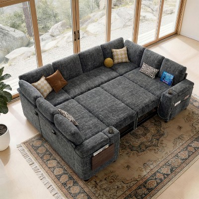 Dyonery 108" 8 Seat U Shaped Sectional Sleeper Sofa Bed with Pull Out ...