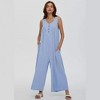 Women's Summer Fall Loose Overalls Jumpsuits One Piece Wide Leg Long Pant Casual Button Sleeveless Rompers With Pockets - 2 of 4