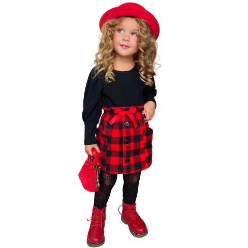 Girls Plaid Present Pocket Skirt Set Mia Belle Girls, Black, 5 : Target