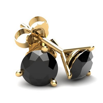 Pompeii3 1.50Ct Round Brilliant Cut Heat Treated Black Diamond Stud Earrings in 14K Gold Martini Setting