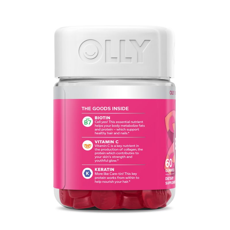 OLLY Undeniable Beauty Multivitamin Gummies for Hair Skin &#38; Nails with Biotin, Keratin, Vitamins C &#38; E - Grapefruit Glam - 60ct, 6 of 12