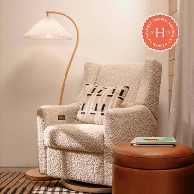 Almond Teddy Loop Swivel Recliner with Light Wood Base