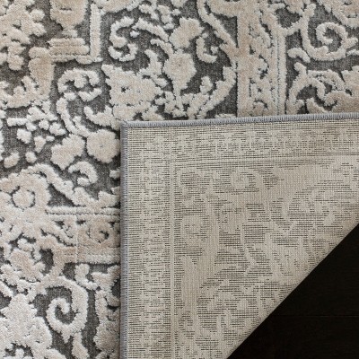 Gray Floral Square Synthetic Area Rug with Border Embellishment