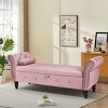 63" Velvet Entryway Bench with Storage, Rolled Arm Tufted Ottoman with Crystal Buttons for Living Room, Bedroom or End of Bed – Cuddlewood - 2 of 4