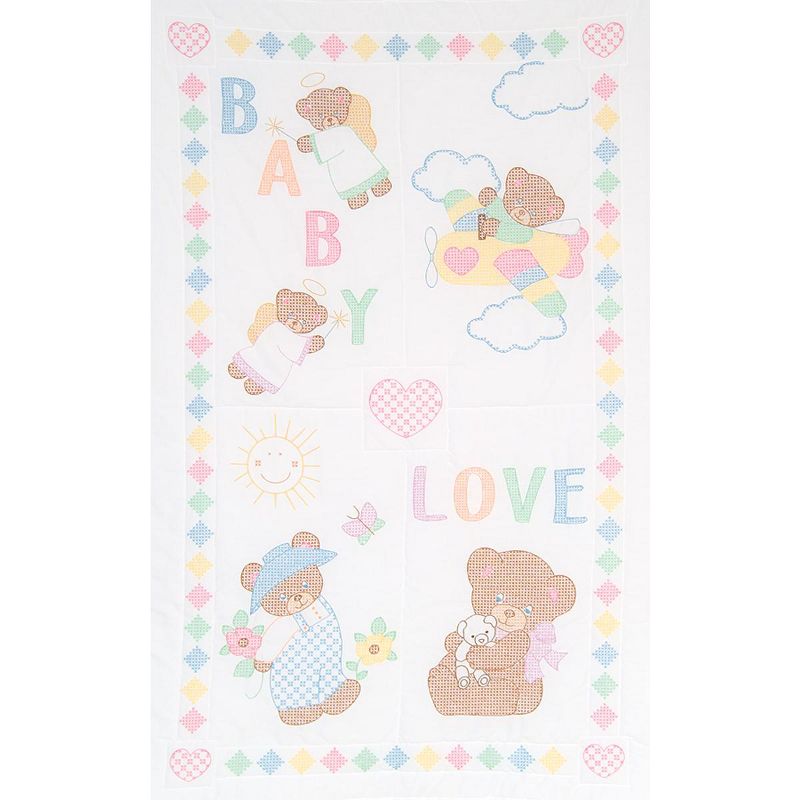 Jack Dempsey Stamped White Quilt Crib Top 40"X60"-Baby Love Bears, 2 of 4