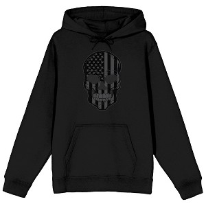 Skull With Monochrome American Flag Adult Black Hoodie - 1 of 3