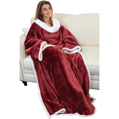 Fleece Flannel Wearable Blanket with Sleeves Arms, Super Soft Fuzzy Cozy Sleeved TV Wrap Blanket, Valentine’s Day Gifts for Her and Him - Catalonia