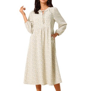 INSPIRE CHIC Women's Boho V Neck Long Sleeve Flowy Swing Casual Floral Midi Dress with Pockets - 1 of 4