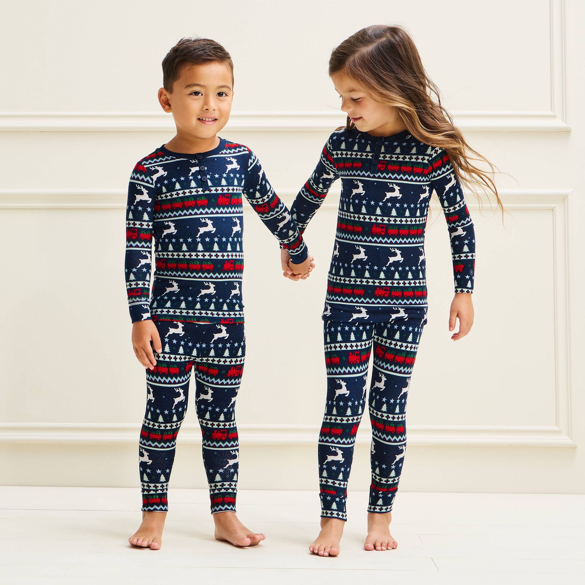 Toddler Holiday Reindeer Fair Isle Sweater Knit Matching Family Pajama Set 2pc - Wondershop™ Navy 12M