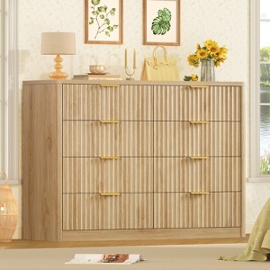 Usikey Fluted Dresser for Bedroom with 8 Drawers, 47'W Modern Chest of Drawers with Metal Handle, Wood Clothes Storage Organizer for Living Room, Oak - 1 of 4