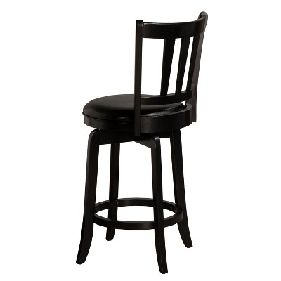 Black Wood and Faux Leather Swivel Counter Stool