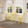 Jojoka 3-Piece Patio Bistro Set with Round Table & 2 Folding Chairs, Powder-Coated Iron Frame, Space-Saving and Portable, Yellow - 3 of 4
