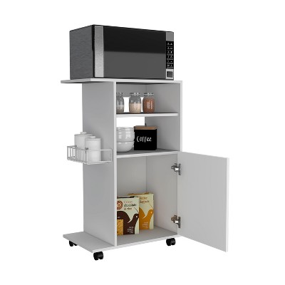 Vynxaria Kryot Kitchen Cart with Single Door Cabinet & Four Casters ¨C Versatile Microwave Countertop
