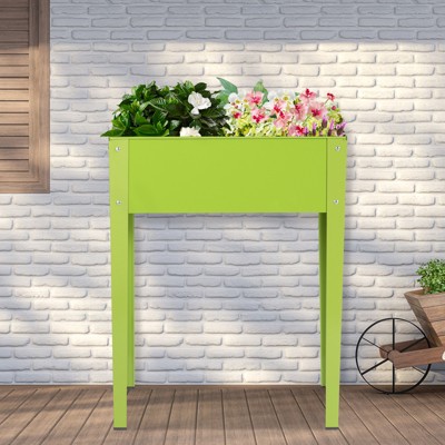 Green Steel Outdoor Elevated Garden Planter with Legs 24.5" x 12.5" x 31.5"