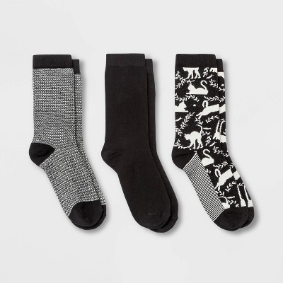 Women's Cat 3pk Crew Socks - A New Day™ Black 4-10