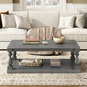 KIGFTSOD Vintage Coffee Table with Artistic Vase Column Legs and Luxurious Pine Veneer for Living Room, Study Room - 1 of 4