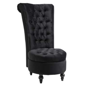 HOMCOM High Back Accent Chair, Upholstered Armless Chair, Retro Button-Tufted Royal Design with Thick Padding and Rubberwood Leg, Black