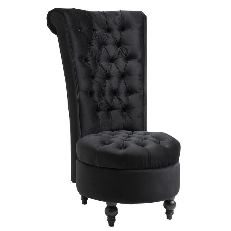 HOMCOM High Back Accent Chair, Upholstered Armless Chair, Retro Button-Tufted Royal Design with Thick Padding and Rubberwood Leg, Black, 1 of 7