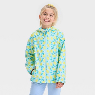 Girls' Lemon Printed Rain Coat - Cat & Jack™ Light Blue