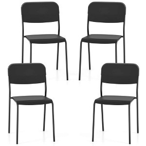 Costway Modern Dining Chairs Set of 4 with Tilted Backrest & Sturdy Metal Legs Plastic Black/White - 1 of 4