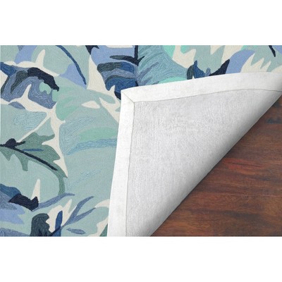 Hand-Tufted Blue and Aqua Palm Leaf Wool Area Rug