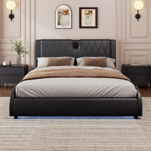 CAVINAS King/Queen/Full Size Luxurious Upholstered Platform Bed Frame with Thickened Headboard & Bluetooth Speakers,Easy Assembly - 1 of 4