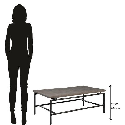 Gray Rectangular Wood and Metal Coffee Table with Storage