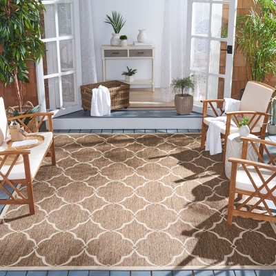 Beige and Cream Geometric Synthetic Indoor/Outdoor Area Rug