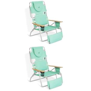 Ostrich Deluxe Padded 3-N-1 Lightweight Portable Adjustable Outdoor Folding Chair for Lawn Beach Lake Camping Lounge with Footrest, Teal (2 Pack)