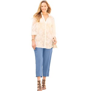 Catherines Women's Plus Size Jacquard Buttonfront Shirt - 1 of 4