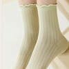 Anna-Kaci 3 Pairs Women's Ruffle Trim Crew Socks Soft Cotton Knit Lightweight Ribbed Texture with Scalloped Edge for Everyday Wear - 2 of 4