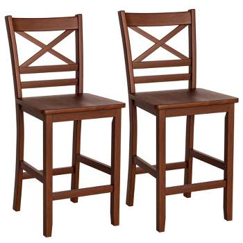 Costway Set of 2 Bar Stools 24'' Counter Height Chairs w/ Rubber Wood Legs Walnut